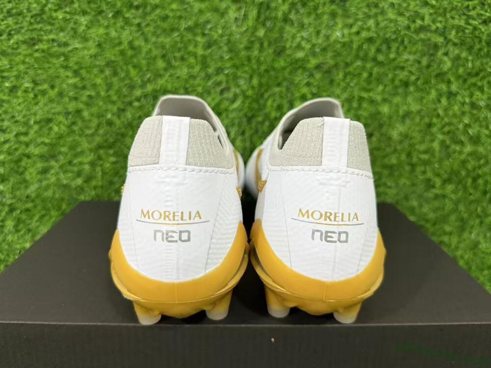 Mizuno Morelia Neo 3 FG Firm Ground Soccer Cleats - White/Gold/Gray