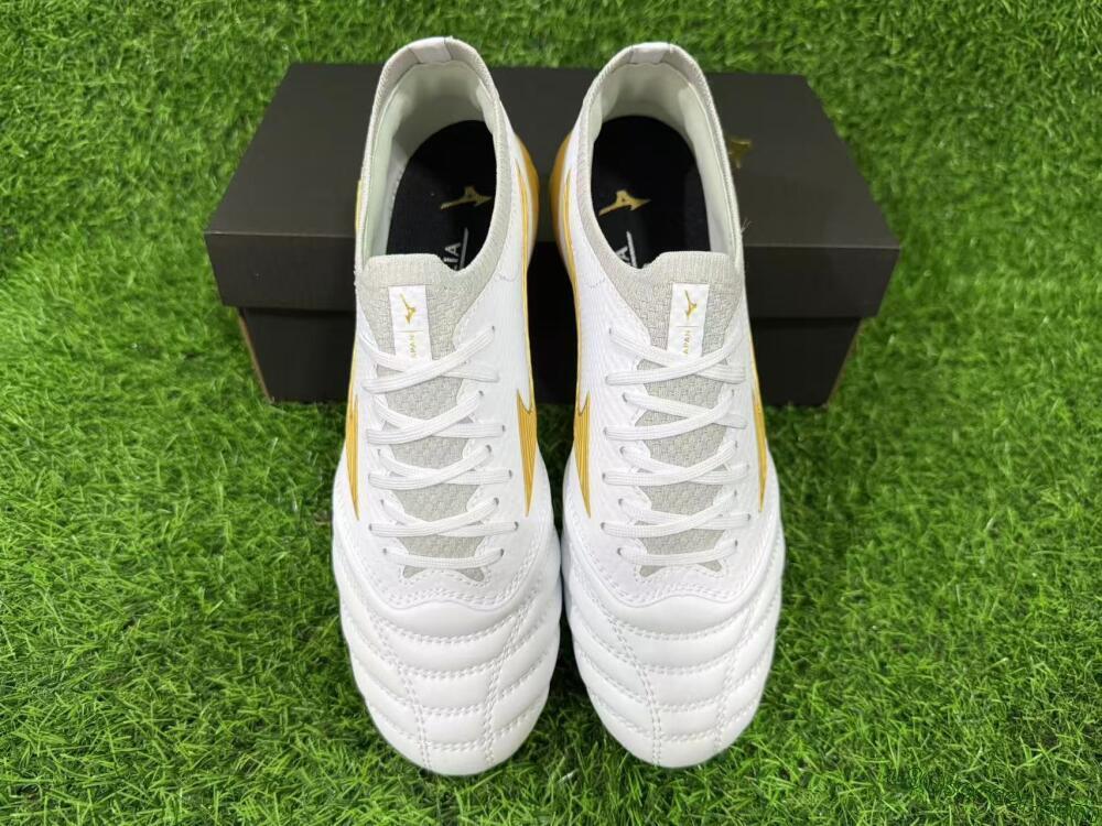 Mizuno Morelia Neo 3 FG Firm Ground Soccer Cleats - White/Gold/Gray