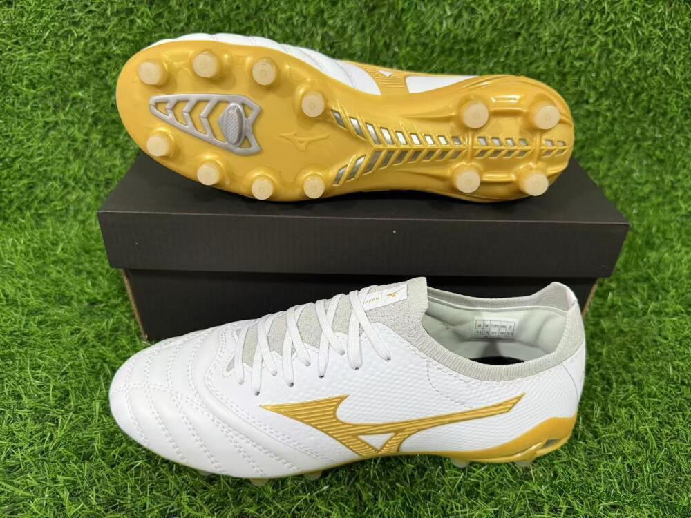Mizuno Morelia Neo 3 FG Firm Ground Soccer Cleats - White/Gold/Gray