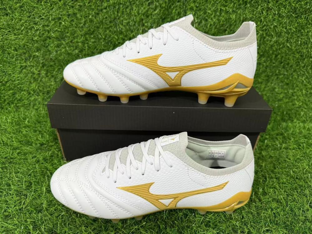 Mizuno Morelia Neo 3 FG Firm Ground Soccer Cleats - White/Gold/Gray