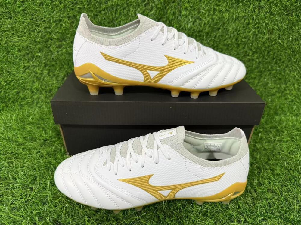 Mizuno Morelia Neo 3 FG Firm Ground Soccer Cleats - White/Gold/Gray