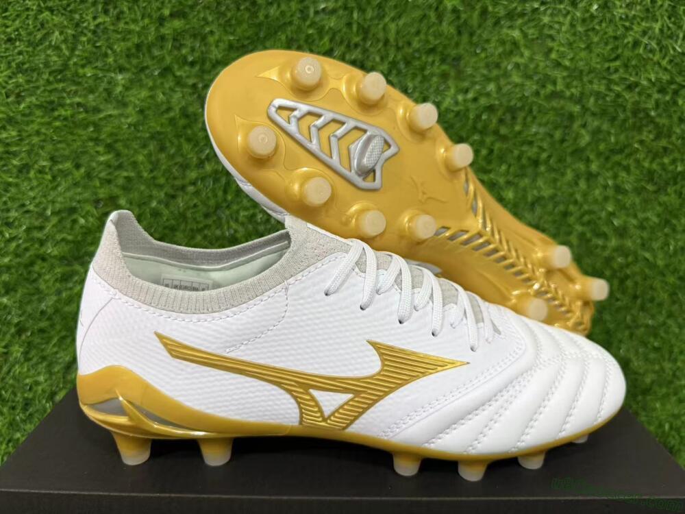 Mizuno Morelia Neo 3 FG Firm Ground Soccer Cleats - White/Gold/Gray