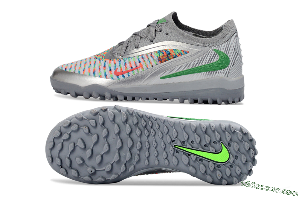 Nike Phantom 6 Elite Low TF Artificial Turf Soccer Shoes - Gray/Neon Green/Metallic Silver 0