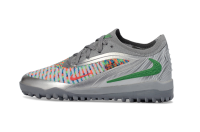 Nike Phantom 6 Elite Low TF Artificial Turf Soccer Shoes - Gray/Neon Green/Metallic Silver
