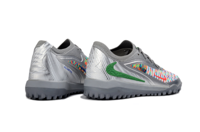 Nike Phantom 6 Elite Low TF Artificial Turf Soccer Shoes - Gray/Neon Green/Metallic Silver
