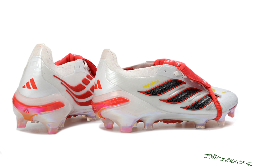 Adidas Predator 26 Elite Fold-Over Tongue FG Firm Ground Soccer Cleats - White/Electric Red/Metallic Black 6
