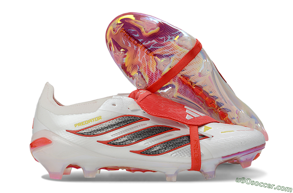 Adidas Predator 26 Elite Fold-Over Tongue FG Firm Ground Soccer Cleats - White/Electric Red/Metallic Black 1