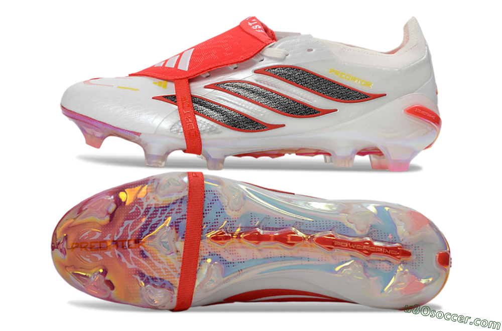 Adidas Predator 26 Elite Fold-Over Tongue FG Firm Ground Soccer Cleats - White/Electric Red/Metallic Black 0