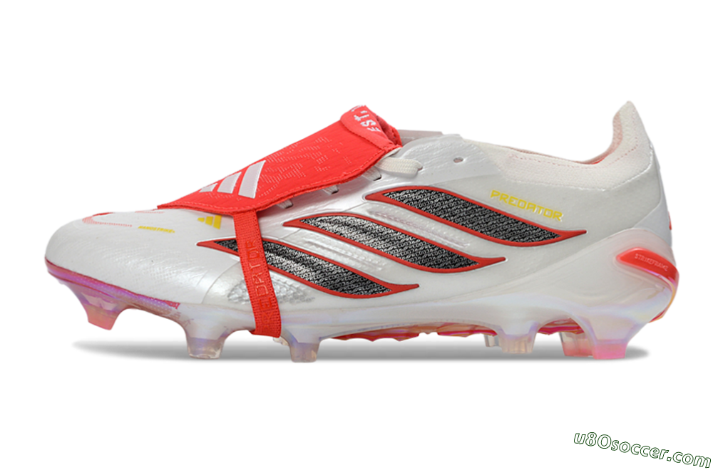 Adidas Predator 26 Elite Fold-Over Tongue FG Firm Ground Soccer Cleats - White/Electric Red/Metallic Black 2