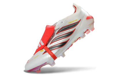 Adidas Predator 26 Elite Fold-Over Tongue FG Firm Ground Soccer Cleats - White/Electric Red/Metallic Black