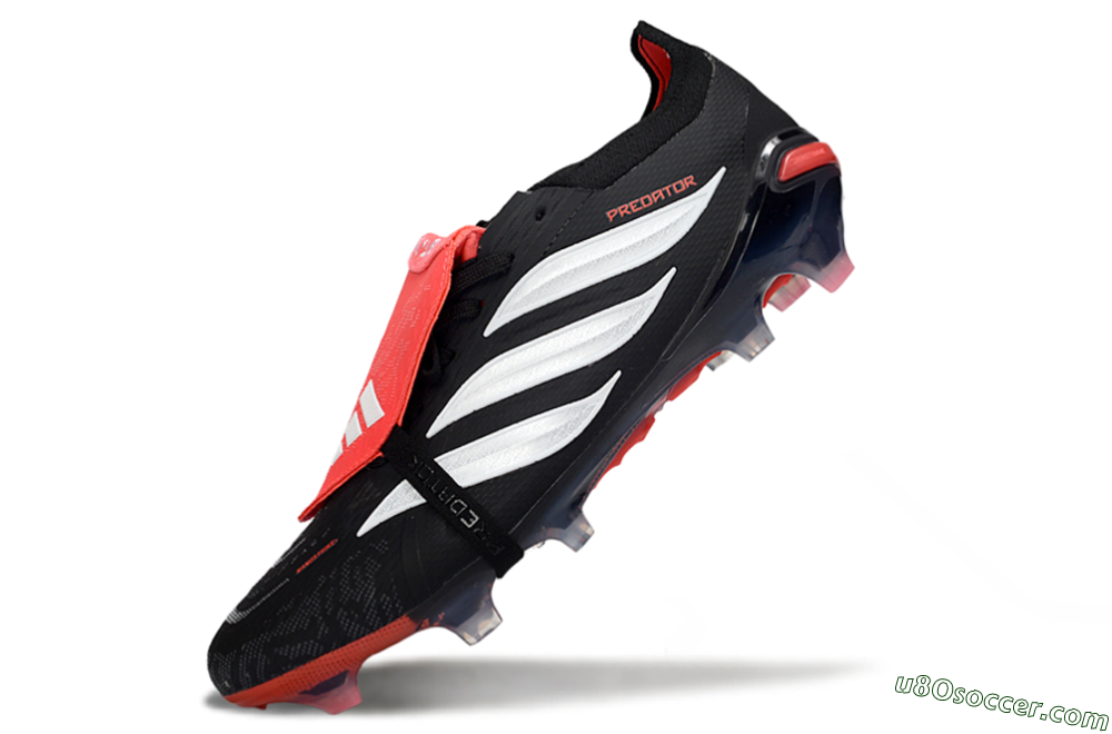 Adidas Predator 26 Elite Fold-Over Tongue FG Firm Ground Soccer Cleats - Black/Crimson Red/Slate Grey 5