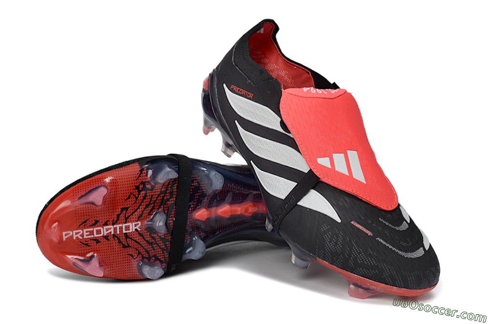 Adidas Predator 26 Elite Fold-Over Tongue FG Firm Ground Soccer Cleats - Black/Crimson Red/Slate Grey 3