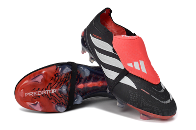Adidas Predator 26 Elite Fold-Over Tongue FG Firm Ground Soccer Cleats - Black/Crimson Red/Slate Grey