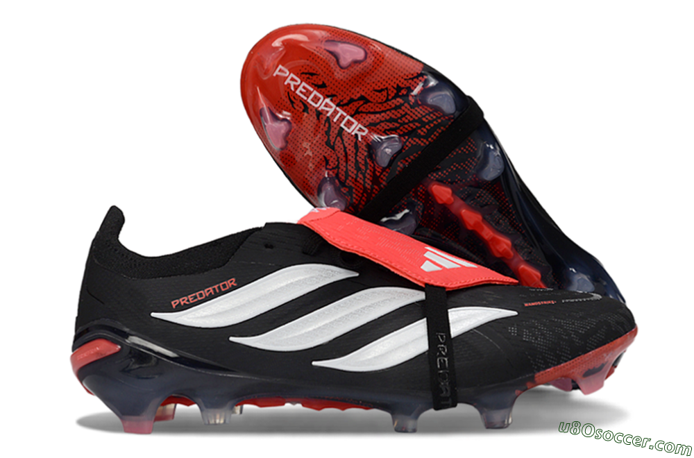 Adidas Predator 26 Elite Fold-Over Tongue FG Firm Ground Soccer Cleats - Black/Crimson Red/Slate Grey 1