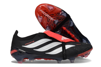 Adidas Predator 26 Elite Fold-Over Tongue FG Firm Ground Soccer Cleats - Black/Crimson Red/Slate Grey