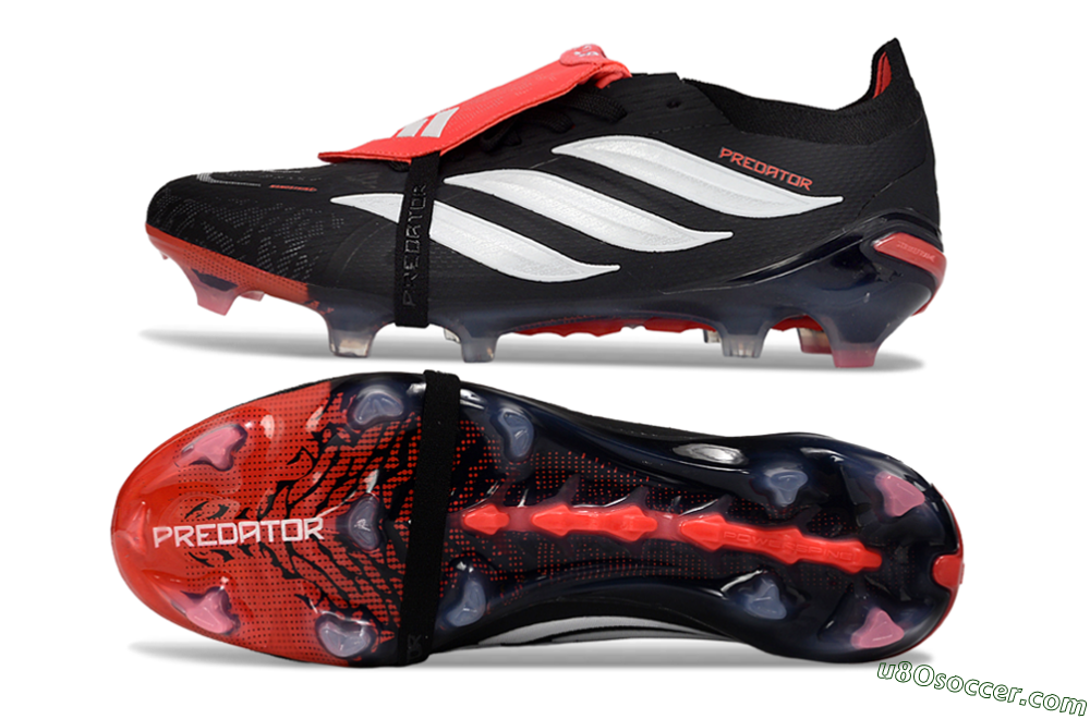 Adidas Predator 26 Elite Fold-Over Tongue FG Firm Ground Soccer Cleats - Black/Crimson Red/Slate Grey 0