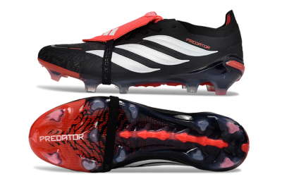 Adidas Predator 26 Elite Fold-Over Tongue FG Firm Ground Soccer Cleats - Black/Crimson Red/Slate Grey