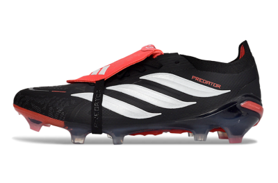 Adidas Predator 26 Elite Fold-Over Tongue FG Firm Ground Soccer Cleats - Black/Crimson Red/Slate Grey