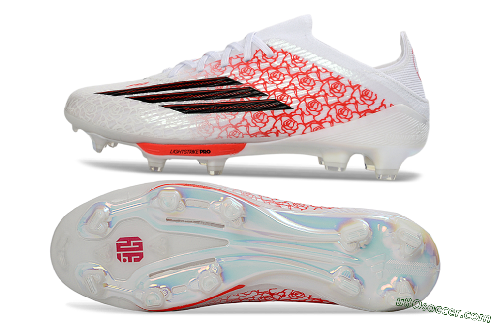 Adidas F50+ Elite Lightstrike Pro FG Firm Ground Soccer Cleats - White/Crimson Red/Black 0