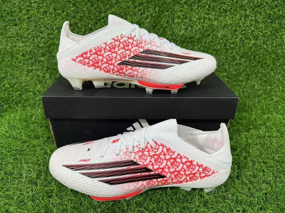 Adidas F50+ Elite Lightstrike Pro FG Firm Ground Soccer Cleats - White/Crimson Red/Black 9