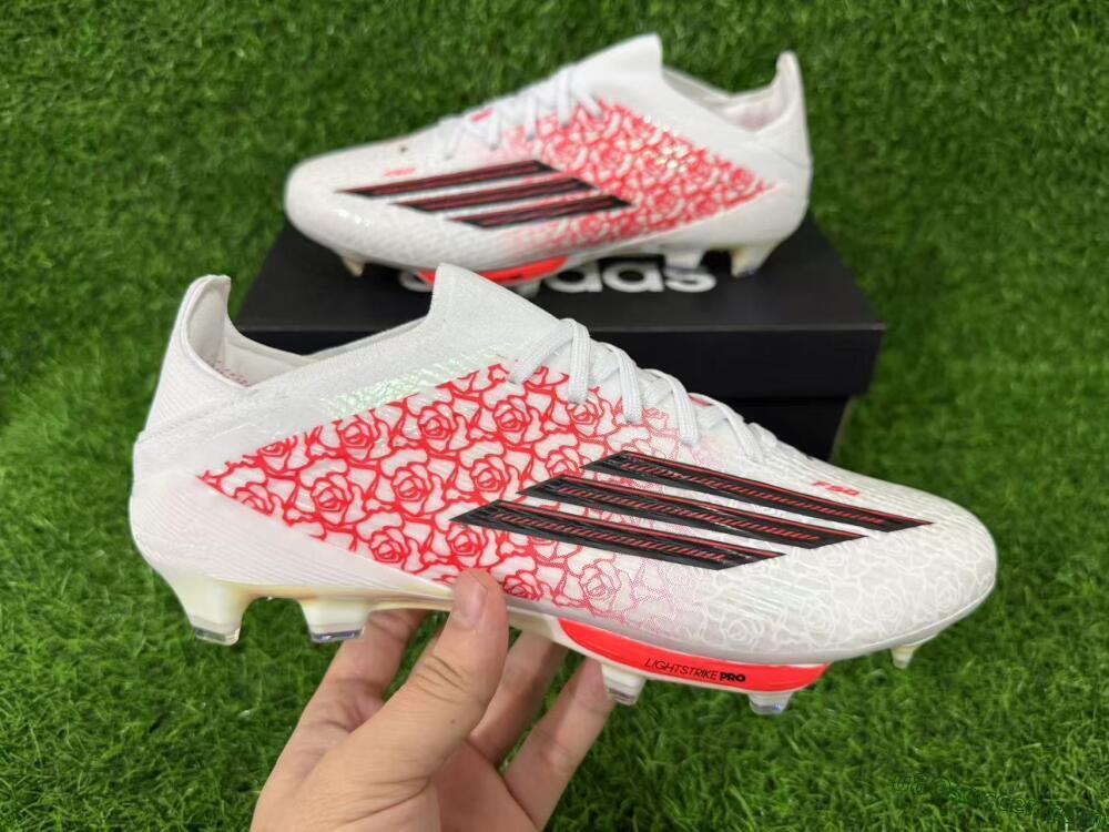 Adidas F50+ Elite Lightstrike Pro FG Firm Ground Soccer Cleats - White/Crimson Red/Black 10