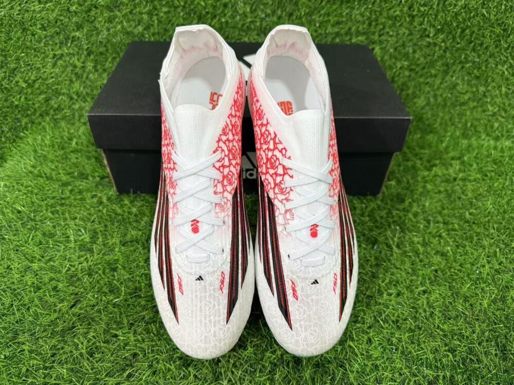 Adidas F50+ Elite Lightstrike Pro FG Firm Ground Soccer Cleats - White/Crimson Red/Black 13