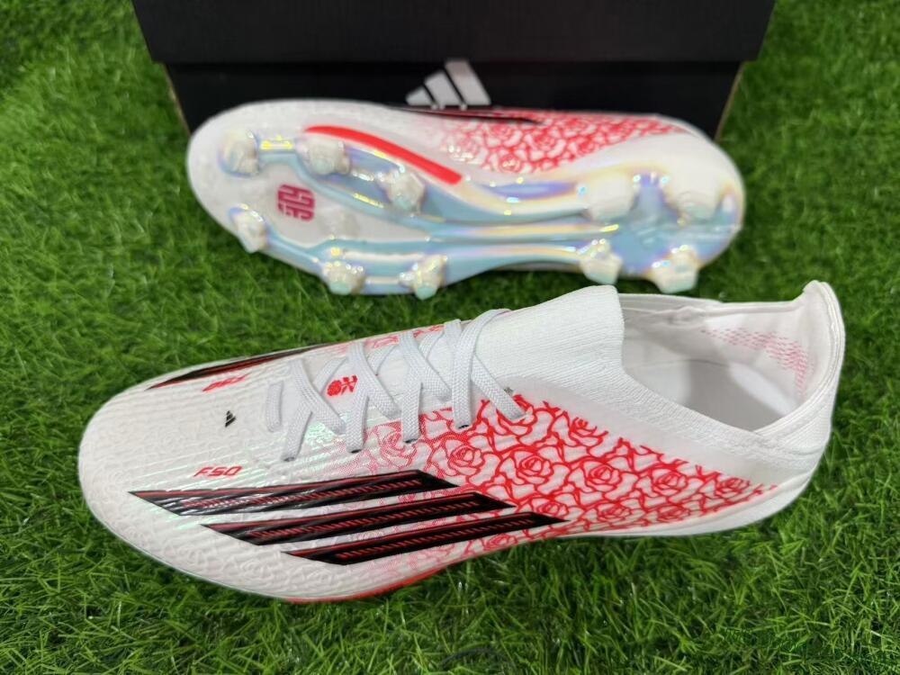 Adidas F50+ Elite Lightstrike Pro FG Firm Ground Soccer Cleats - White/Crimson Red/Black 14