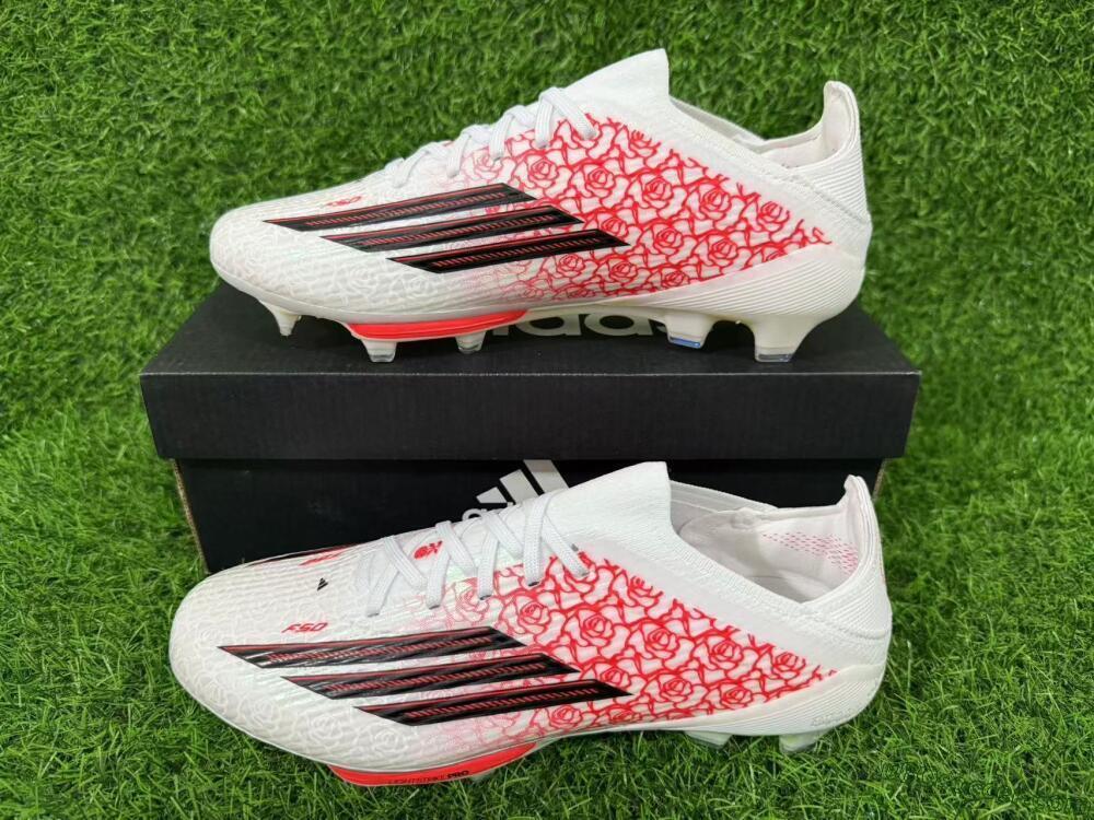 Adidas F50+ Elite Lightstrike Pro FG Firm Ground Soccer Cleats - White/Crimson Red/Black 15