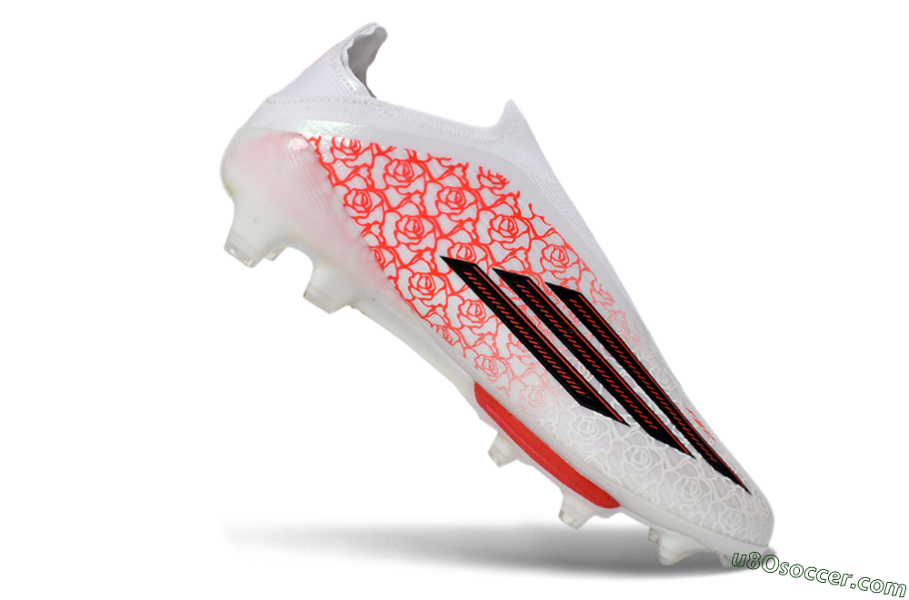Adidas F50+ Elite Lightstrike Pro Laceless FG Firm Ground Soccer Cleats - White/Scarlet Glow/Black Burst 5