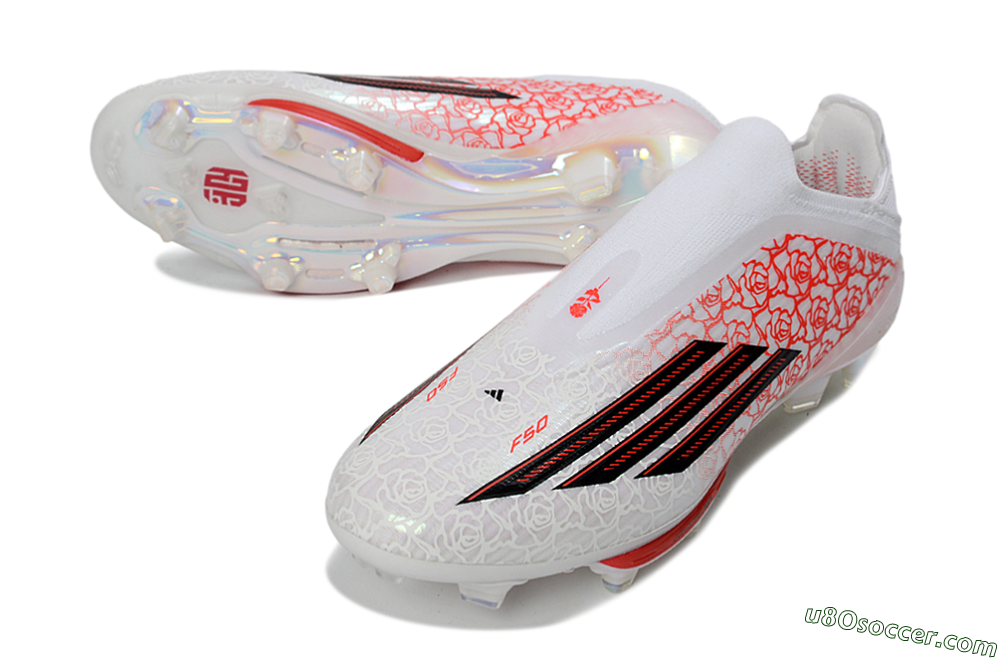 Adidas F50+ Elite Lightstrike Pro Laceless FG Firm Ground Soccer Cleats - White/Scarlet Glow/Black Burst 3