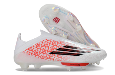 Adidas F50+ Elite Lightstrike Pro Laceless FG Firm Ground Soccer Cleats - White/Scarlet Glow/Black Burst