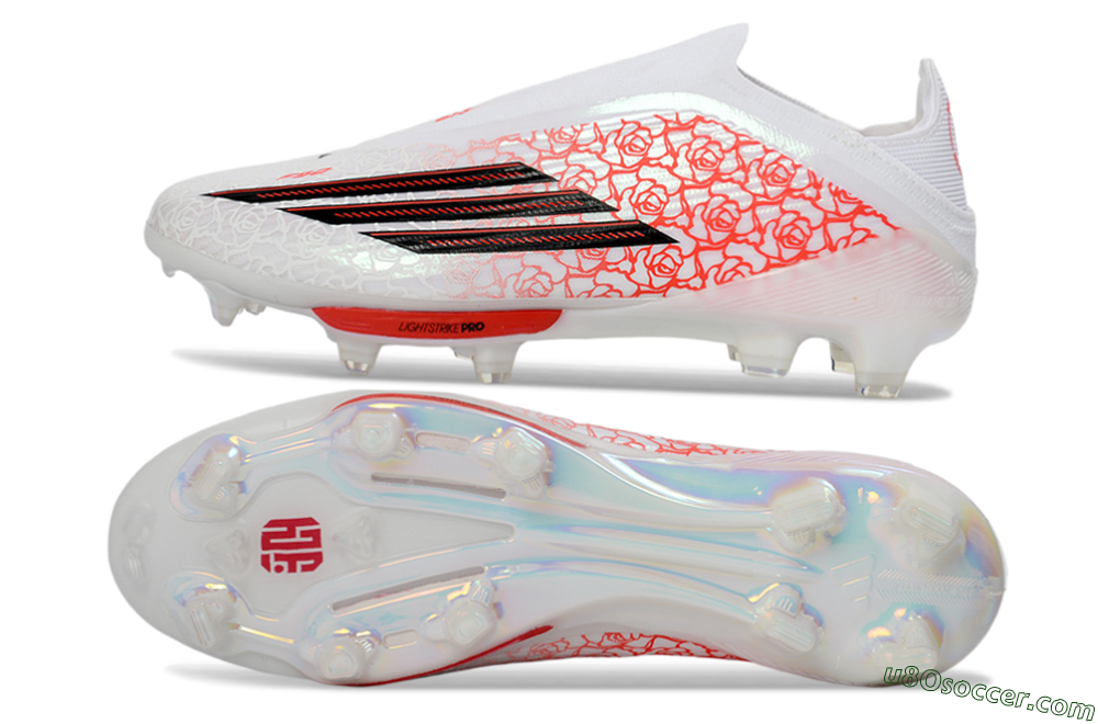 Adidas F50+ Elite Lightstrike Pro Laceless FG Firm Ground Soccer Cleats - White/Scarlet Glow/Black Burst 0