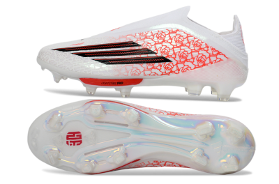 Adidas F50+ Elite Lightstrike Pro Laceless FG Firm Ground Soccer Cleats - White/Scarlet Glow/Black Burst