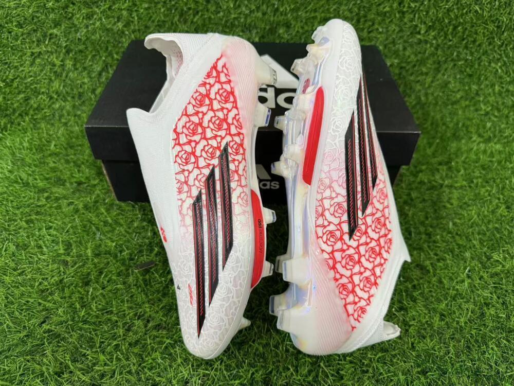 Adidas F50+ Elite Lightstrike Pro Laceless FG Firm Ground Soccer Cleats - White/Scarlet Glow/Black Burst