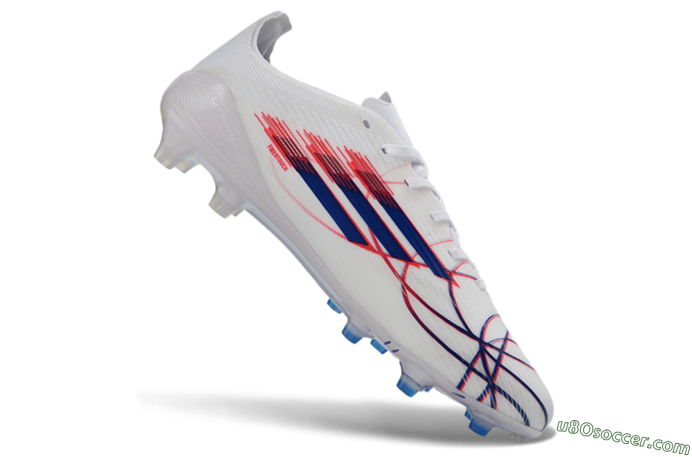 Adidas F50 Elite Laceless AG Artificial Grass Soccer Cleats - White/Crimson Red/Marine Blue 5