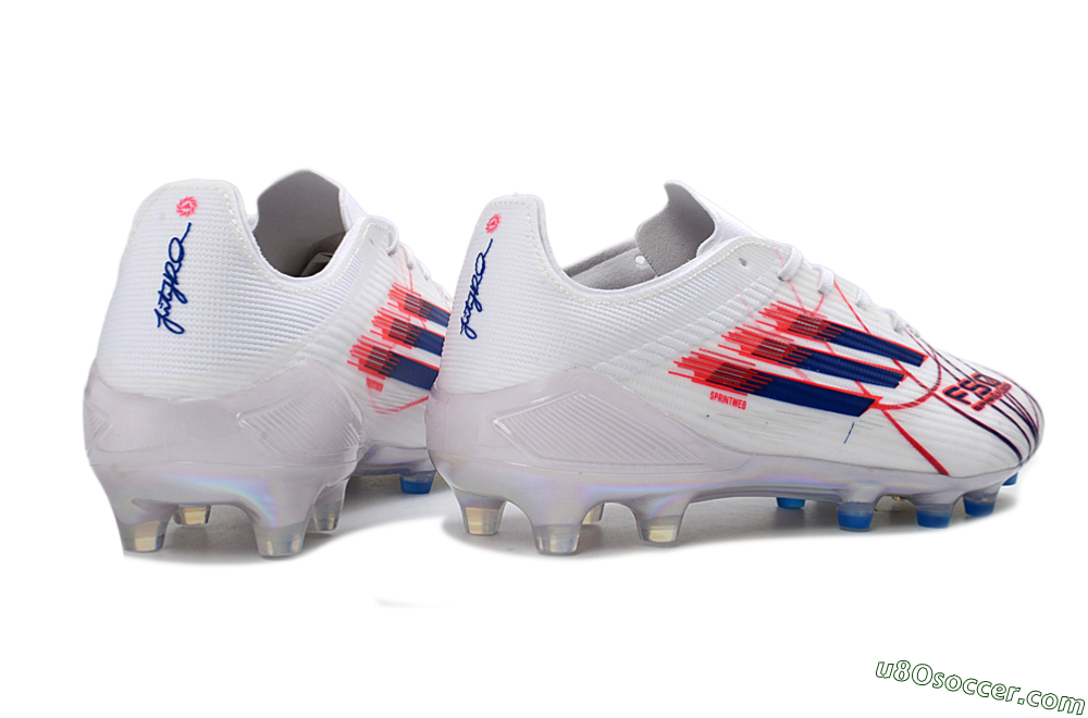 Adidas F50 Elite Laceless AG Artificial Grass Soccer Cleats - White/Crimson Red/Marine Blue 7