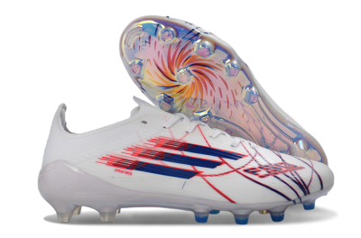 Adidas F50 Elite Laceless AG Artificial Grass Soccer Cleats - White/Crimson Red/Marine Blue