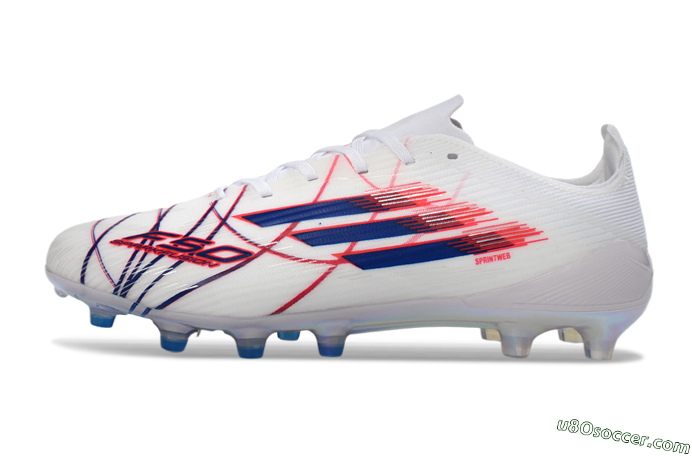Adidas F50 Elite Laceless AG Artificial Grass Soccer Cleats - White/Crimson Red/Marine Blue 2