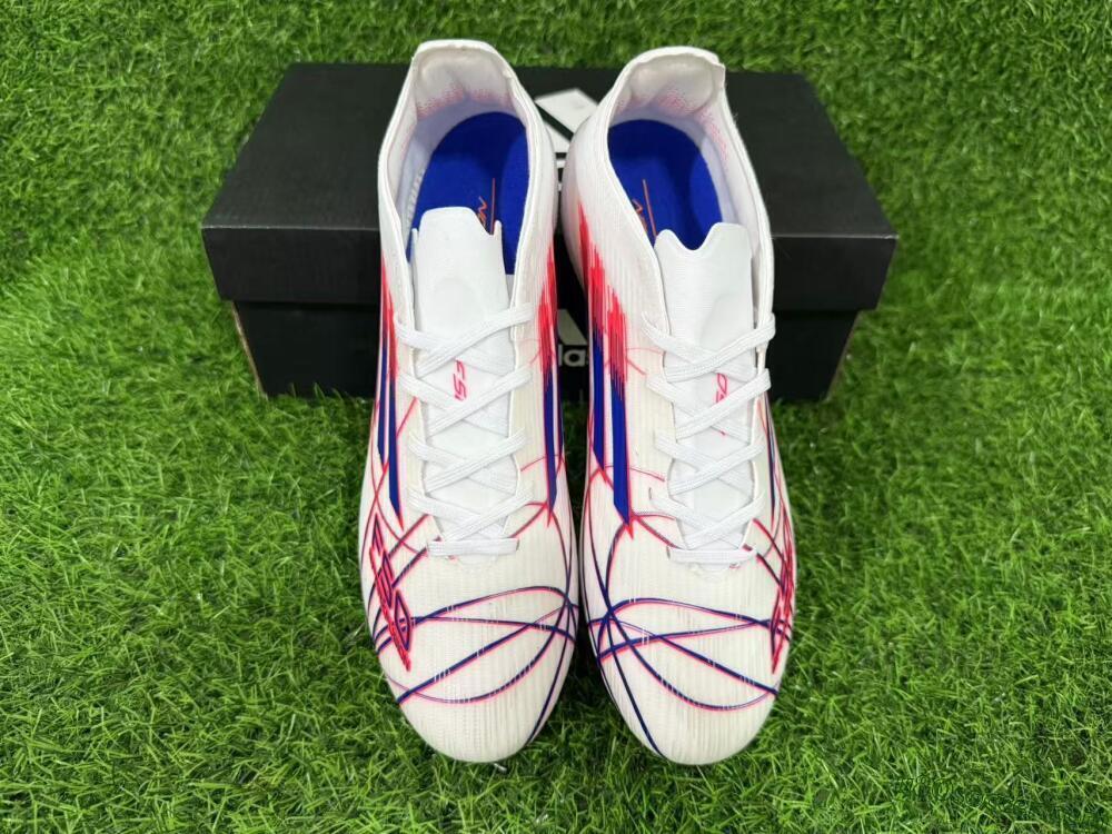 Adidas F50 Elite Laceless AG Artificial Grass Soccer Cleats - White/Crimson Red/Marine Blue
