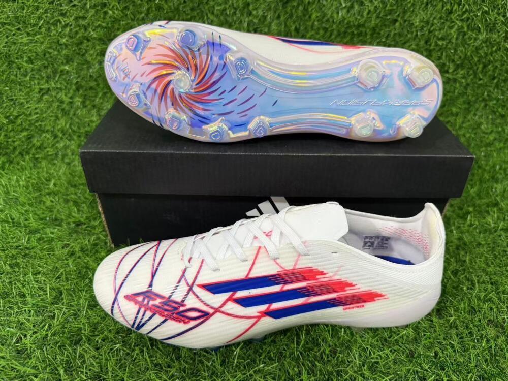Adidas F50 Elite Laceless AG Artificial Grass Soccer Cleats - White/Crimson Red/Marine Blue