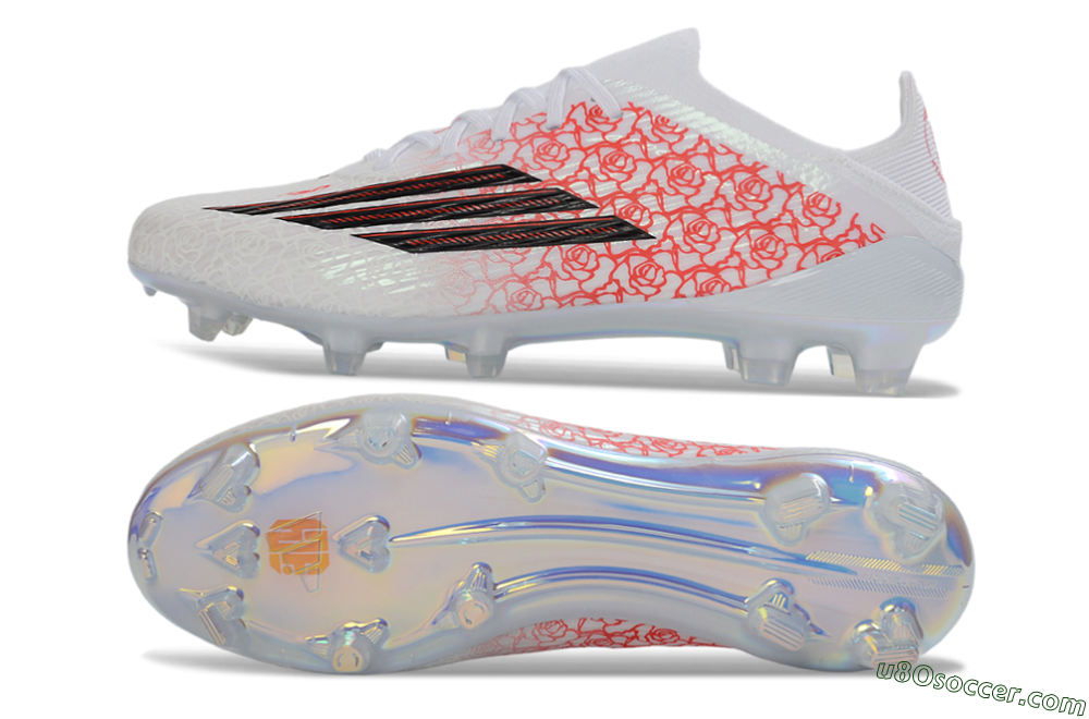 Adidas F50 Elite Laceless FG Firm Ground Soccer Cleats - White/Crimson Petals/Crystal Sole 0