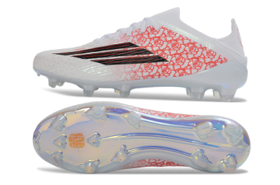 Adidas F50 Elite Laceless FG Firm Ground Soccer Cleats - White/Crimson Petals/Crystal Sole