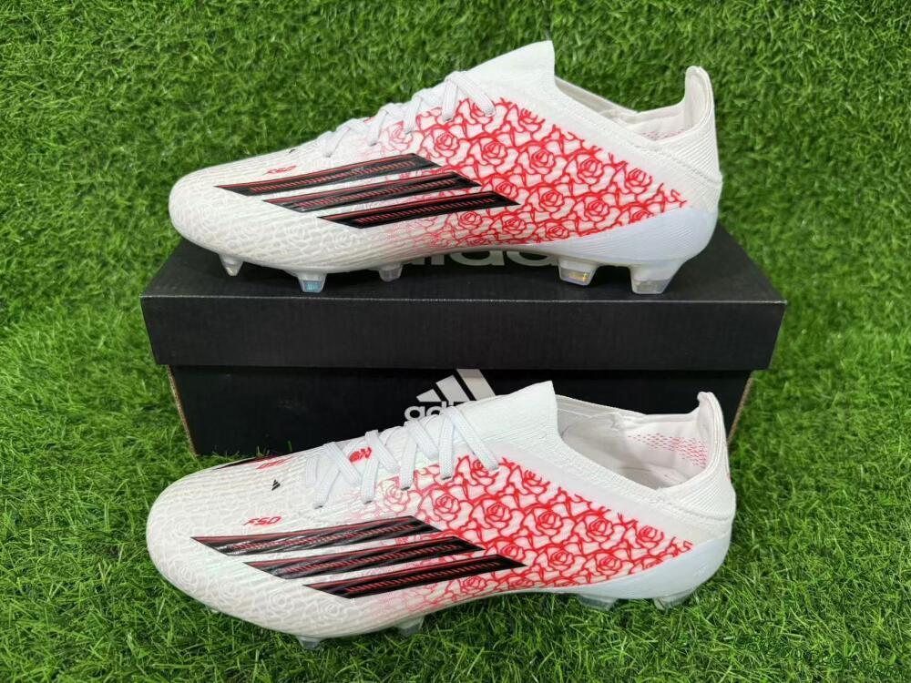 Adidas F50 Elite Laceless FG Firm Ground Soccer Cleats - White/Crimson Petals/Crystal Sole