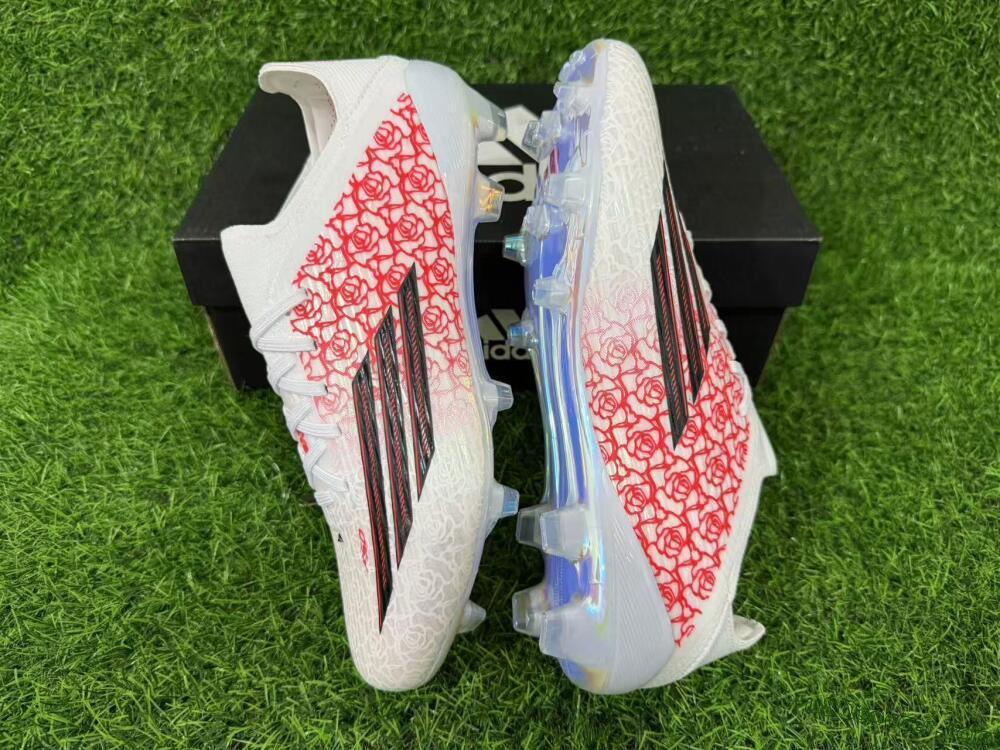 Adidas F50 Elite Laceless FG Firm Ground Soccer Cleats - White/Crimson Petals/Crystal Sole
