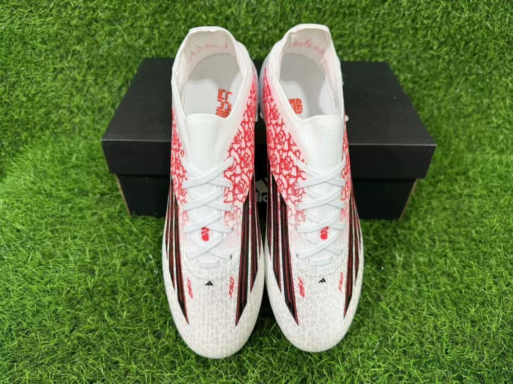 Adidas F50 Elite Laceless FG Firm Ground Soccer Cleats - White/Crimson Petals/Crystal Sole
