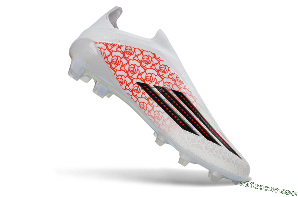 Adidas F50 Elite Laceless FG Firm Ground Soccer Cleats - White/Crimson Rose/Iridescent 5