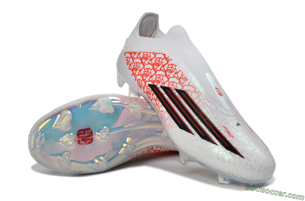 Adidas F50 Elite Laceless FG Firm Ground Soccer Cleats - White/Crimson Rose/Iridescent 4