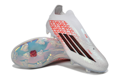 Adidas F50 Elite Laceless FG Firm Ground Soccer Cleats - White/Crimson Rose/Iridescent