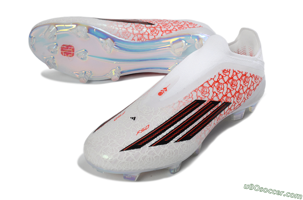 Adidas F50 Elite Laceless FG Firm Ground Soccer Cleats - White/Crimson Rose/Iridescent 3