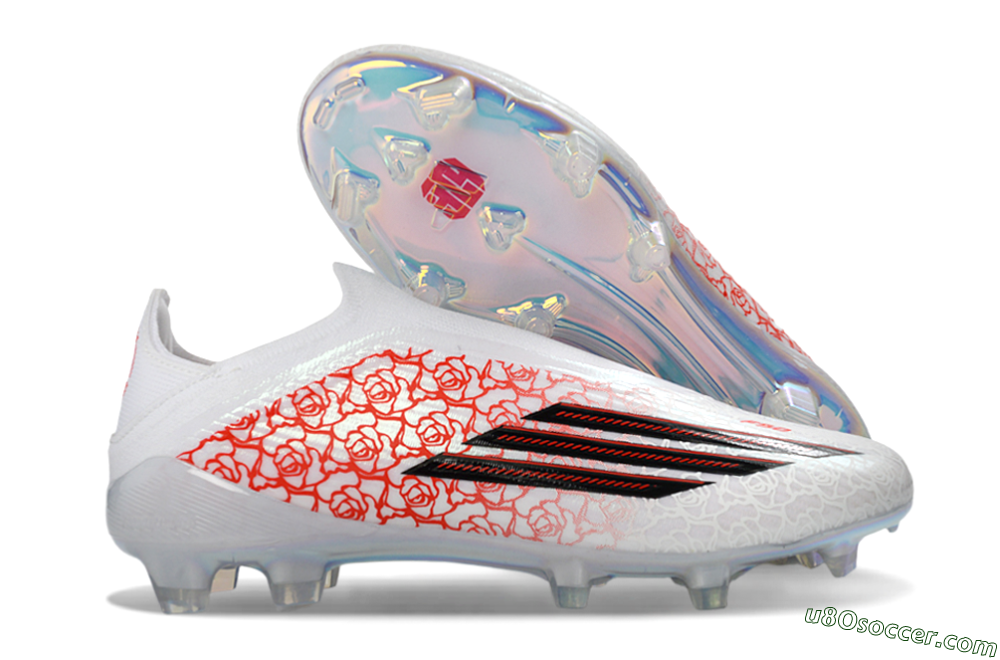 Adidas F50 Elite Laceless FG Firm Ground Soccer Cleats - White/Crimson Rose/Iridescent 1